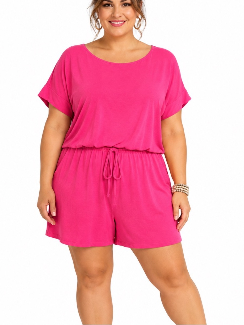 Zenana pink short sleeve romper size XL